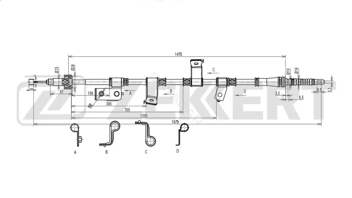 Трос ручника ZEKKERT BZ-1207