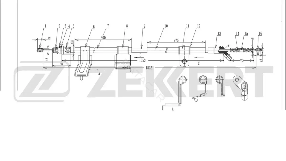 Трос ручника ZEKKERT BZ-1321
