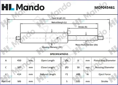 Амортизатор крышки багажника, капота, заднего стекла MANDO MOP045461