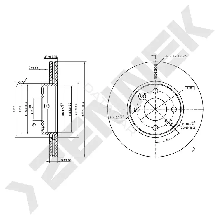 Тормозные диски ZENNEK DBD0442