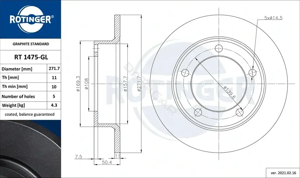 Тормозные диски ROTINGER RT1475-GL