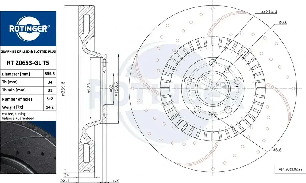 Тормозные диски ROTINGER RT20653-GLT5