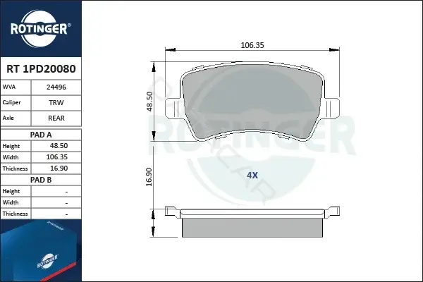 Тормозные колодки ROTINGER RT1PD20080