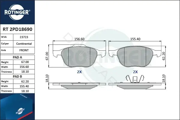 Тормозные колодки ROTINGER RT2PD18690