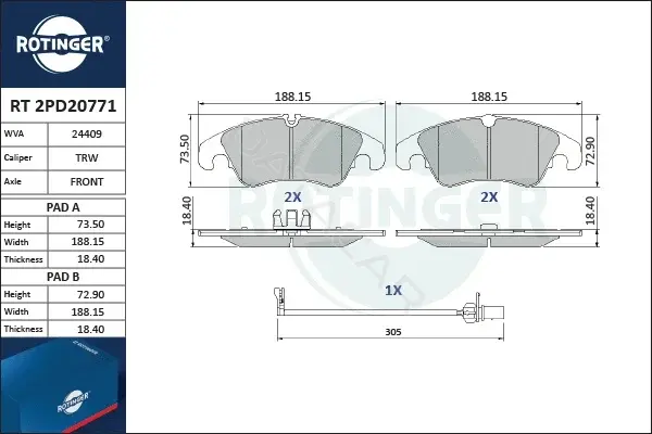 Тормозные колодки ROTINGER RT2PD20771