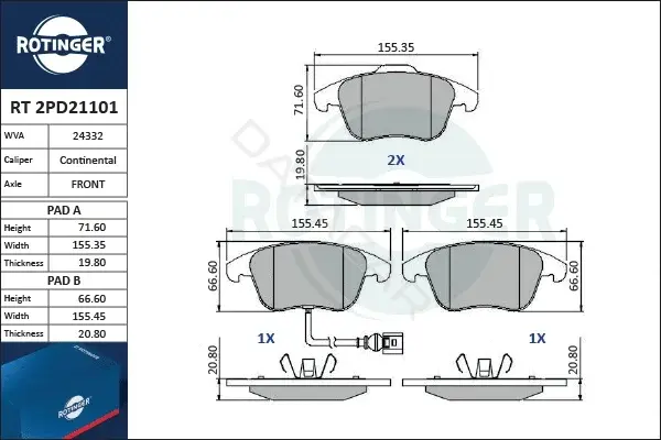 Тормозные колодки ROTINGER RT2PD21101