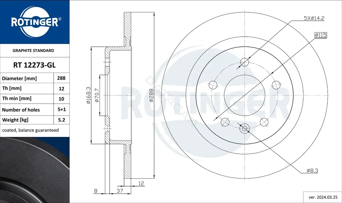 Тормозные диски ROTINGER RT12273-GL