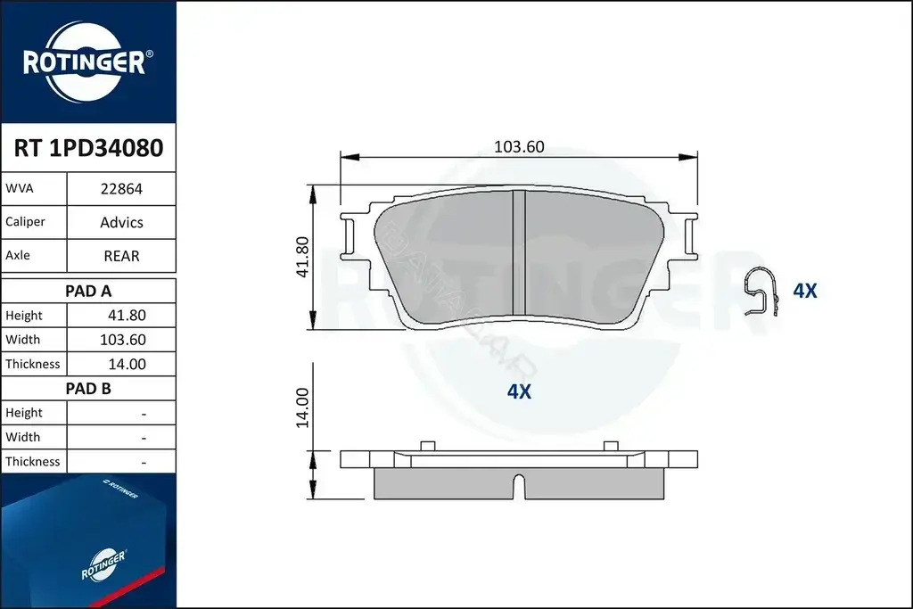 Тормозные колодки ROTINGER RT1PD34080