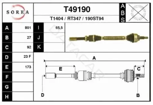 Приводной вал / Полуось EAI T49190