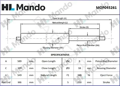 Амортизатор крышки багажника, капота, заднего стекла MANDO MOP045261