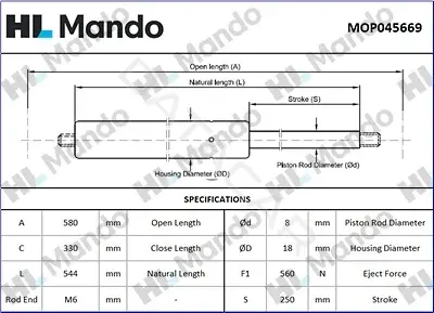 Амортизатор крышки багажника, капота, заднего стекла MANDO MOP045669