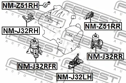 Подушка двигателя (Опора) FEBEST NM-J32RH