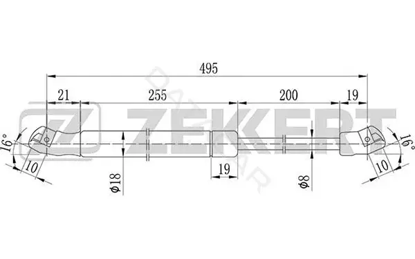 Амортизатор крышки багажника, капота, заднего стекла ZEKKERT GF-1073