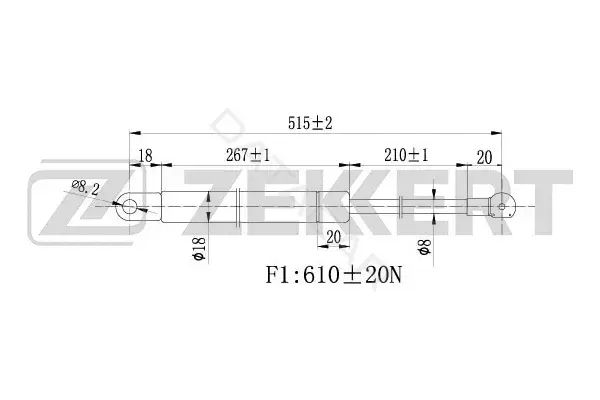 Амортизатор крышки багажника, капота, заднего стекла ZEKKERT GF-1167