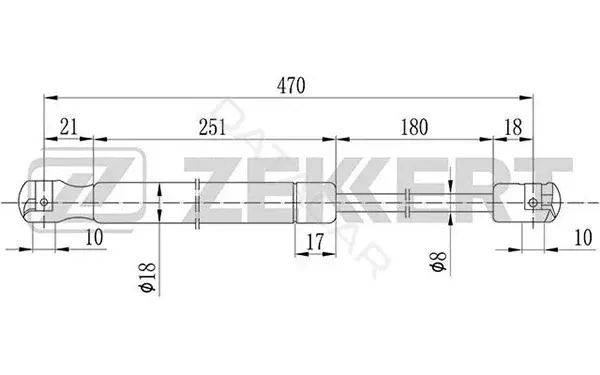 Амортизатор крышки багажника, капота, заднего стекла ZEKKERT GF-1432