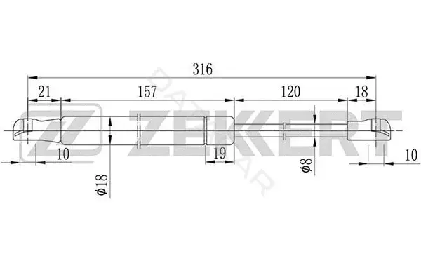 Амортизатор крышки багажника, капота, заднего стекла ZEKKERT GF-1571