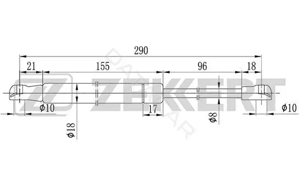 Амортизатор крышки багажника, капота, заднего стекла ZEKKERT GF-1679
