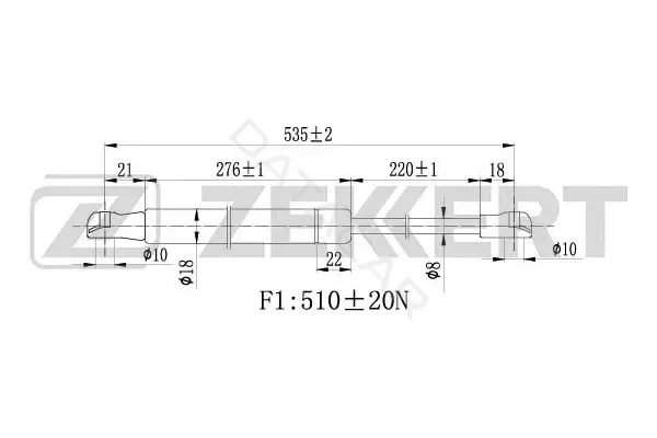 Амортизатор крышки багажника, капота, заднего стекла ZEKKERT GF-1722