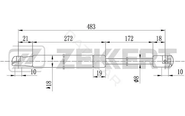 Амортизатор крышки багажника, капота, заднего стекла ZEKKERT GF-1792
