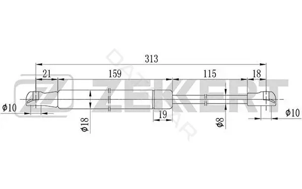 Амортизатор крышки багажника, капота, заднего стекла ZEKKERT GF-1815