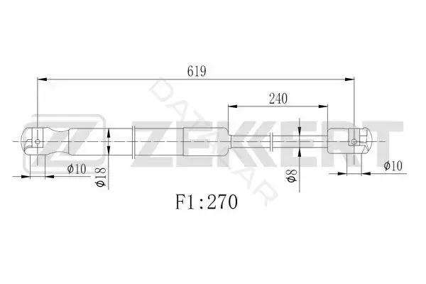 Амортизатор крышки багажника, капота, заднего стекла ZEKKERT GF-2511