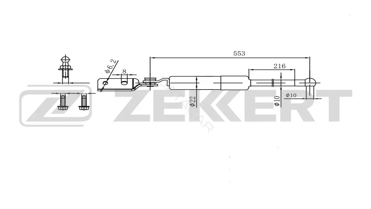 Амортизатор крышки багажника, капота, заднего стекла ZEKKERT GF-2607