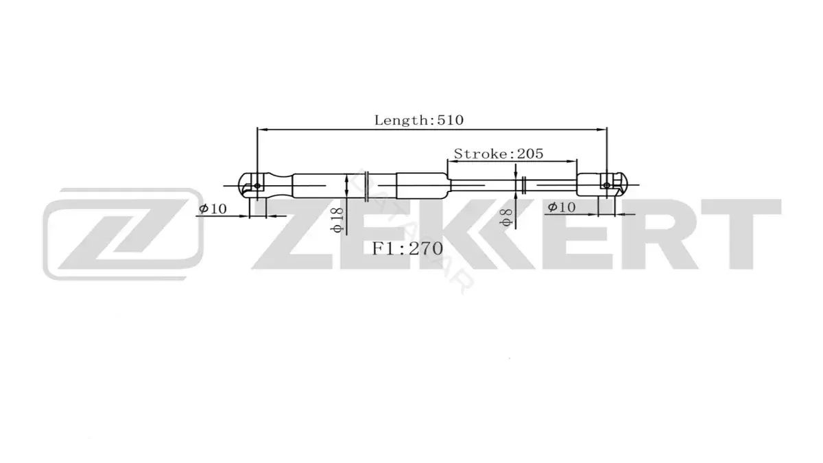 Амортизатор крышки багажника, капота, заднего стекла ZEKKERT GF-2588