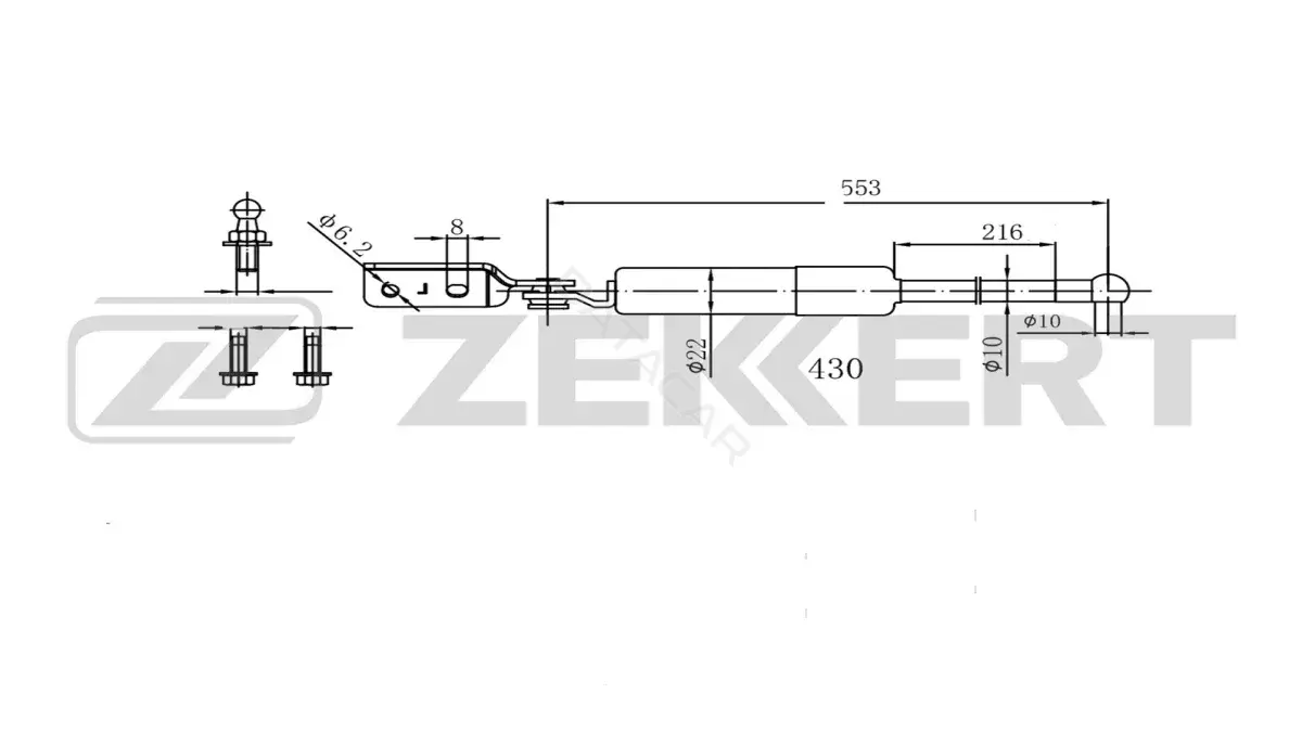 Амортизатор крышки багажника, капота, заднего стекла ZEKKERT GF-2611