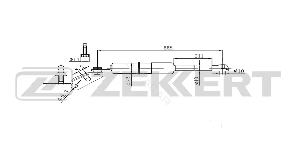 Амортизатор крышки багажника, капота, заднего стекла ZEKKERT GF-2608
