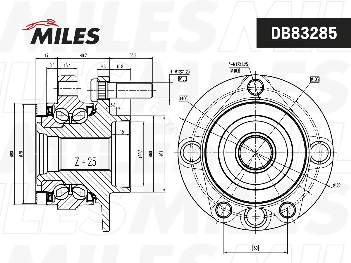 Подшипник ступицы MILES DB83285