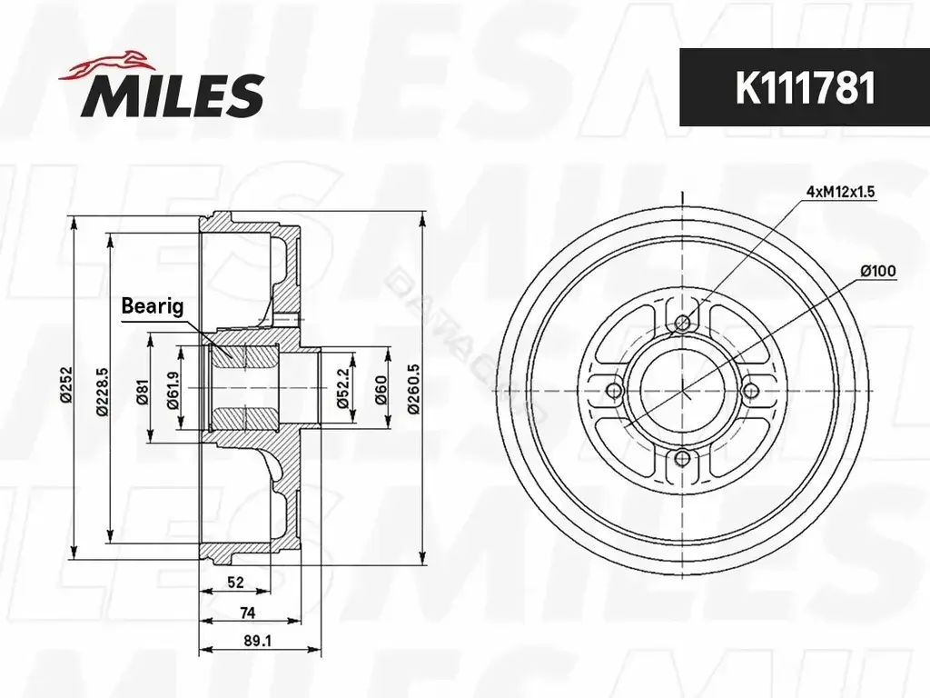Тормозной барабан MILES K111781