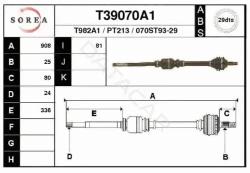 Приводной вал / Полуось EAI T39070A1