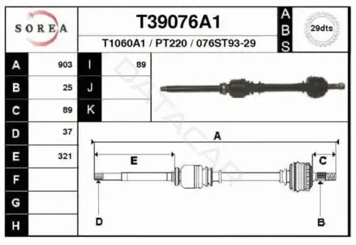 Приводной вал / Полуось EAI T39076A1