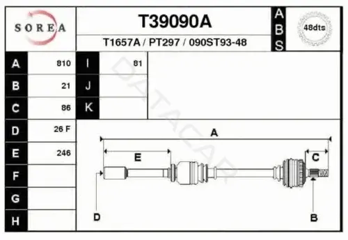 Приводной вал / Полуось EAI T39090A