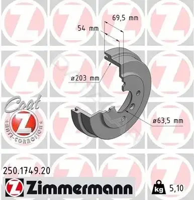 Тормозной барабан ZIMMERMANN 250.1749.20